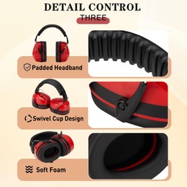 SULWZM Hearing Protection Ear Muffs,NRR 28db Noise Cancelling for Shooting, Mowing, Construction，Red