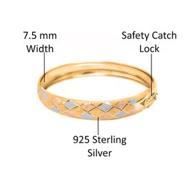 Savlano 14K Gold Plated Over 925 Sterling Silver Solid Satin Finish Laster Cut 7.5 Inches Bangle Bracelet for Women Comes With Gift Box- Made in Italy (Tri-Color)
