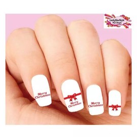 Waterslide Holiday Nail Decals Set of 20 - Merry Christmas Red Bow Assorted