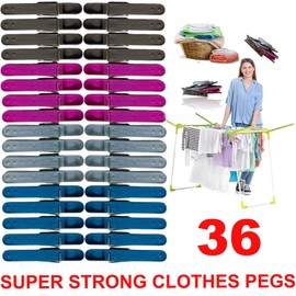 Buystarget 36pcs Super Strong Plastic Clothes Pegs Washing Line Drying Clips Perfect for Garden Pegs and Clothes Peg Clips Laundry Outdoor Indoor Home Heavy Duty