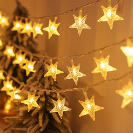 Star String Lights, 20Ft 40 LED Star Fairy Lights Battery Operated, Christmas Twinkle Lights Indoor Outdoor for Bedroom Canopy Patio Wedding Party Ramadan Home Decorations (Warm White)