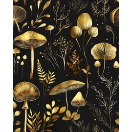 ILHIIOR Mushroom Peel and Stick Wallpaper Boho Dark Floral Contact Paper Gold Mushroom Removable Self Adhesive Waterproof Wall Paper for Cabinet Drawers Wall Decor Renter Friendly 17.5''x118.1''