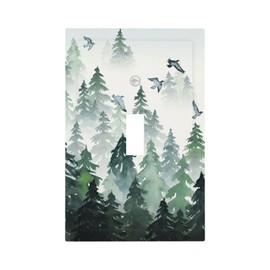 Misty Pine Tree Forest Woodland Mountain 1 Gang Light Switch Plate Decorative Single Toggle Wall Plate Cover Electrical Switchplate Faceplate for Bedroom Room Decorate