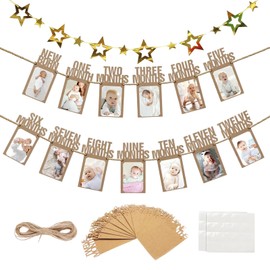 Photo Banner 1st Birthday Set for 1 to 12 Months Baby First Birthday Photo Garland for Boys Girls Party Decor First Holy Communion