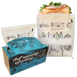 Compostable Food Storage Bags, Resealable Sandwich Bags, 100 Count, 6.7 x 6.8 inches, Extra Thick and Reusable, Certified OK Compost, Biodegradable Eco-Friendly by Heart of Tafiti