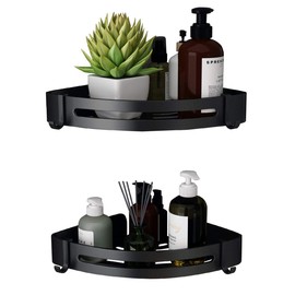 VOLPONE Corner Shower Caddy with Razor Holder Adhesive Shower Shelf Corner No Drilling Bathroom Shower Organizer Storage Rack (2-Pack, Black)