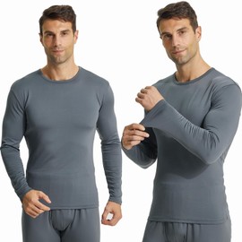 LANBAOSI Men's Crewneck Long Sleeve Thermal Undershirt Base Layer 2 Pack Grey