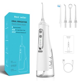 IHSENO Portable 310ml Dental Floss Picks for Teeth Cleaning,IPX7 Waterproof 4 Modes Irrigate for Oral Care,USB Rechargeable Oral Irrigator for Home and Travel,White