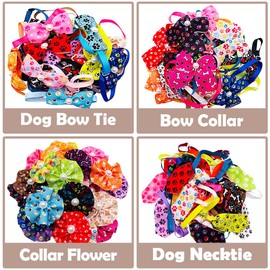 PET SHOW 100pcs Small Dog Bows Ties and Neckties Collar Bows Flowers Set 25 Paw Bone Patterns for Puppies Cat Dogs Grooming Accessories Birthday Party Costume for Groomer Pet Shop