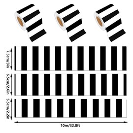 Whaline 98.4ft Stripe Bulletin Board Borders Back to School 3 Sizes White Black Stripe Die Cut Trim Border Roll for Classroom Office Chalkboard Decoration