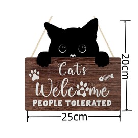 Funny Wall Cats Decor Sign,Black Cats Welcome Wooden Plaque Kitty Kitten Footprint Wooden Plaque For Cat Lovers for Home Kitchen Bar Pub Decoration,10''x8''