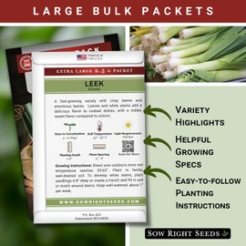 Sow Right Seeds - Bulk Giant Leek Seeds for Planting - 2.5 Grams, 850 Seeds - Non-GMO Heirloom Jumbo Pack with Instructions to Grow a Vegetable Garden - Cook Asian Dishes with an Abundant Harvest
