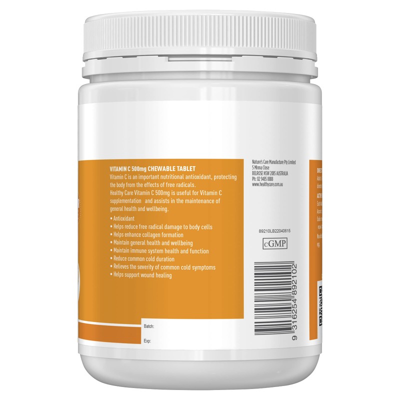 Healthy Care Vitamin C Chewable Tablets - Supports Skin Health