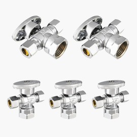 5-Pack GUOFIS Angle Stop Valve with Dual Compression Outlet,1/2" Fip Iron Pipe Inlet x (3/8" x 3/8") Outlet Shut-off Valves(1/4 Turn,Chrome)
