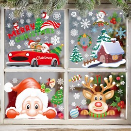 Pack of 194 Christmas Window Stickers, 10 Sheets Christmas Decoration Window, Window Decoration Christmas with Santa Snowflakes, Double-Sided Reusable Christmas Window Pictures (20 x 30 cm)