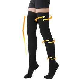 MGANG Medical 20-30 mmHg Compression Stockings for Women & Men, Pair, Thigh High Graduated Compression Socks, Closed Toe, Opaque, Support for Varicose Veins, Edema, DVT, Swelling, Flight, Black S