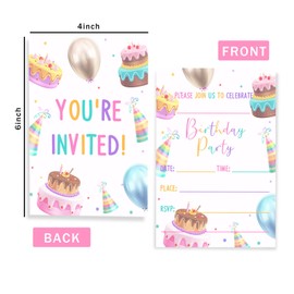 VGoghex Birthday Party Invitations with Envelopes 20 PCS Birthday Cakes Invitaions for Girls Boy's Party Invites 4x6 Inches