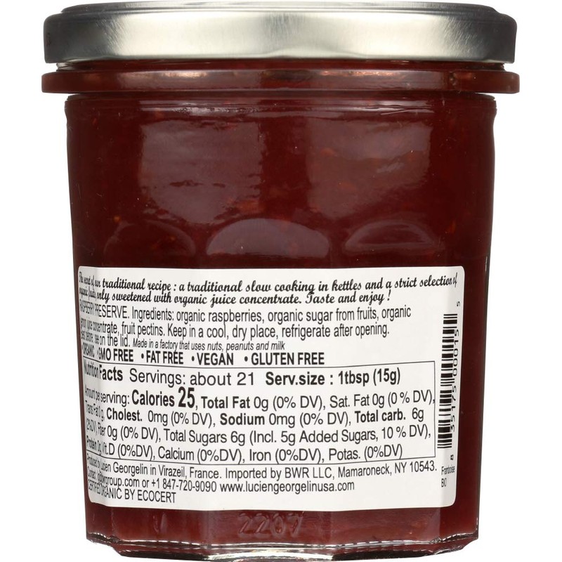 LUCIEN GEORGELIN Organic Raspberry Fruit Spread, 11.28 OZ