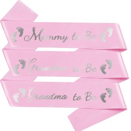 Mommy to be sash and 2 pcs,Grandma to be Sashes -Baby Shower Decorations, Gender Reveal, Welcome Baby, Baby Sprinkle, Baby Shower Sash, Light Pink Baby Shower Mommy to Be - Sash with Silver Lettering