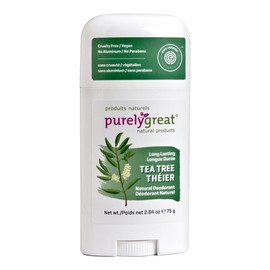 Purelygreat Natural Deodorant Stick - Tea Tree - EWG Verified™ - Vegan, Cruelty Free - No Aluminum, No Parabens - Essential Oils