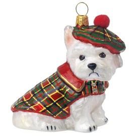Westie Highlander Polish Glass Christmas Ornament