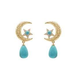 Crescent Moon Turquoise Earrings 925 Sterling Silver Celtic Star Dangle Drop Dangling Earrings Celtic Jewelry Gifts for Women Yellow Gold Plated