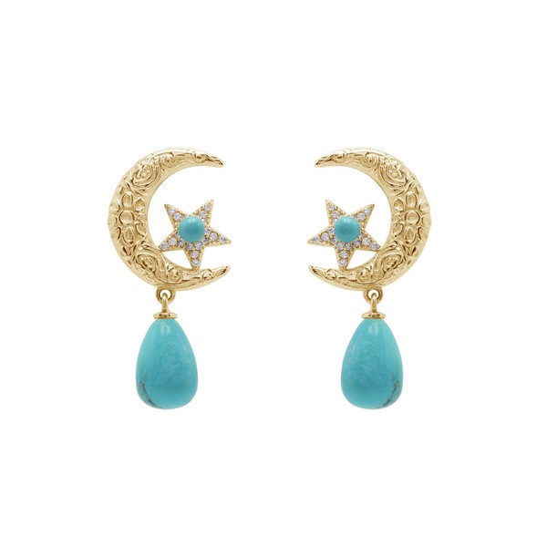 Crescent Moon Turquoise Earrings 925 Sterling Silver Celtic Star Dangle