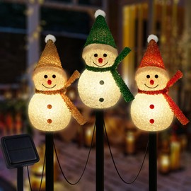LIGHTSHINE 3PCS Snowman Shape Solar Christmas Decorations, Solar Landscape Pathway Christmas Stakes Lights, Outdoor Christmas Lights Decor for Yard, Garden, Porch, Lawn