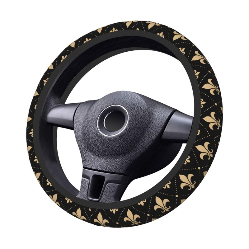Black Fleur De Lis Steering Wheel Protective Cover Car Universal,