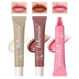 Hydrating Butter Tint Lip Balm-3Colors Clear Pink Brown Professional Makeup Shine Plumping Lip Gloss,Long Lasting Moisturizing Non-Sticky Jelly Glow Reviver Fat Lip Oil,Valentine's Day Gift for Women-Set A
