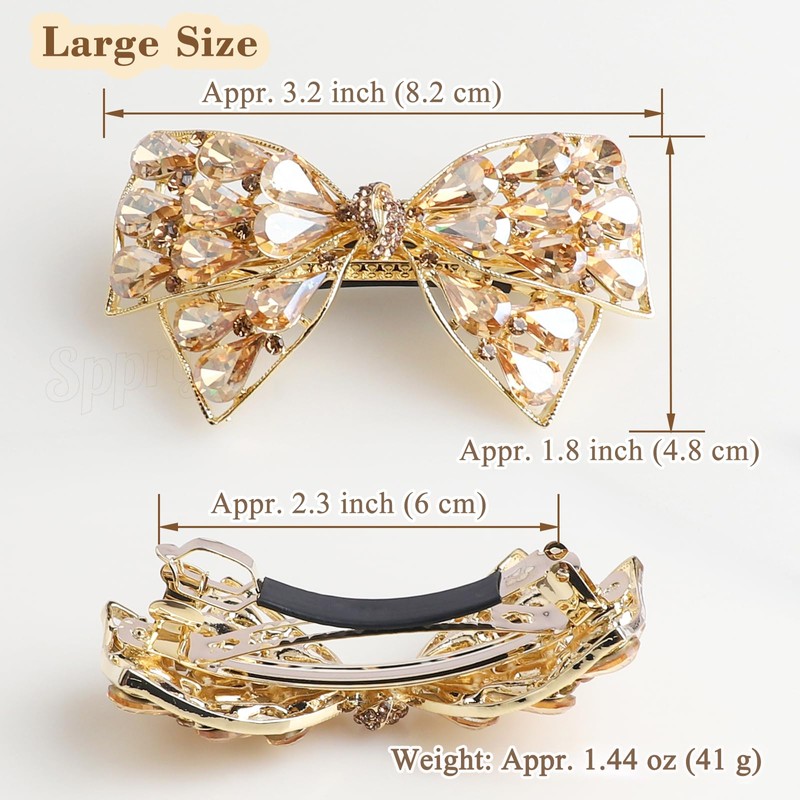 Luxury Large Rhinestone Bow Hair Barrette, Purple