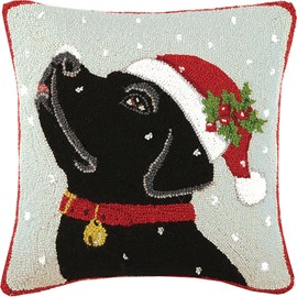 Peking Handicraft Labrador Hook Wool Throw Pillow, Black/Red