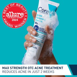 CeraVe- Crema limpiadora espumosa para el acné Limpiador suave para rostro y cuerpo contra el acné con peróxido de benzoilo al 10%, ácido hialurónico A