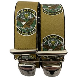 US MARINE Braces - Marines - Screaming Eagles - Eagle 35 mm Wide in H-Shape with 4 Extra Strong Clips Austria/US Navy Brown Smooth ST-047, brown