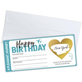 3.5" X 8" Boarding Pass Gift Ticket, Happy Birthday Surprise Reveal Cards With Gold Scratch Off Stickers & Envelopes, DIY Birthday Gift Ticket For Kids, Teens & Adults(Green, 5 Set) - A27