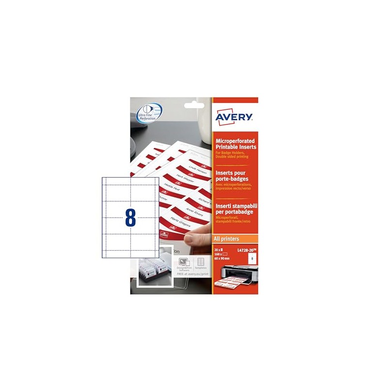Avery L4728-20 Printable Name Badge Insert Refills – 90 x