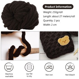 YushengTai Thick Wool, Pack of 2, 500 g, Beige Thick Wool Yarn Knitting Yarn, Super Soft Chenille Chunky Yarn, Wool Super Bulky Can be used for Knitting Cushions, Blankets, Scarves and Hats