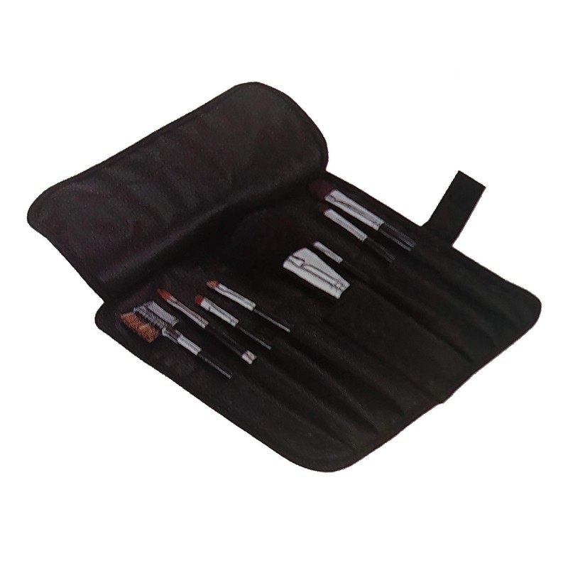 Made in Japan Makeup Brush Case with 8 Pockets, Black