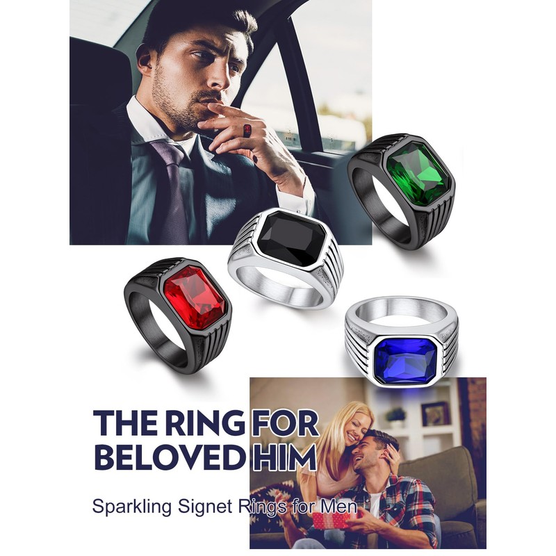 Bandmax Mens Stainless Steel Black Rings Size 13 Emerald Ring
