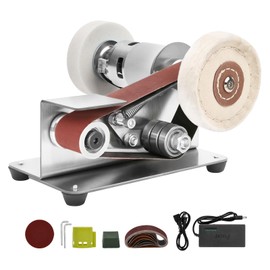 Mini Belt Sander, 7 Adjustable Speed Electric Knife Sharpener, 15 Degree Belt Grinder, Power Belt Sander for Metal Working and Woodworking