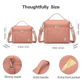 NOL Natural Organic Lifestyle Insulated Lunch Bags for Women Cooler Bag Lightweight Nylon Waterproof Lunch Box For Work (Small, Dark Pink)