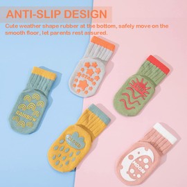 Baby Socks with Grip 5 Pairs, Ultra-Soft Cotton Anti-Slip Toddler Crew Socks For 0-12 Months/1-3/3-5/ Years Old Boys Girls Kids Infant Non Slip Ankle Socks Unisex Crawling Socks for Babies