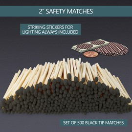 2" Bold Black Tip Safety Matches | 300+ Bulk Artisan Matchsticks with Bumble Striker Stickers by Thankful Greetings| Decorative Candle Lighting Accessories | Unique for Home Decor, Gifts, & Events