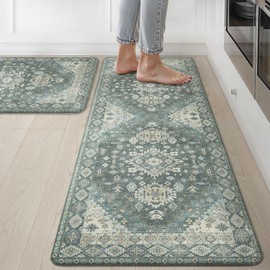 GENIMO Kitchen Mats for Floor, 2PCS Kitchen Rugs Non Slip Washable, Waterproof Anti Fatigue Mat, Comfort Standing Runner Rug for Sink, Office, Laundry, Home, 17.3"x47"+17.3"x30", Blue