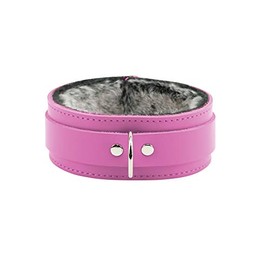 Arcadia Collar Handmade Premium Latigo Leather Luxurious Fur Collar (True Pink, Large)