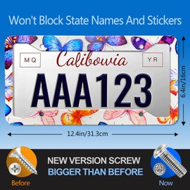 Colorful Butterflys License Plate Frames for Women License Plates Covers Aluminum Metal License Plate Holder Auto Car Tag with 4 Holes Screws Standard Size 2 PCS Set