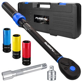 PUIBERS 10-170FT 1/2'' Torque Wrench Socket Set, 17mm 19mm 21mm Wheel Sockets with 3/8" Drive Adapter and Extension Bar 72 Tooth, High Accuracy Laser Marking Scale for Auto Motorcycle Repair
