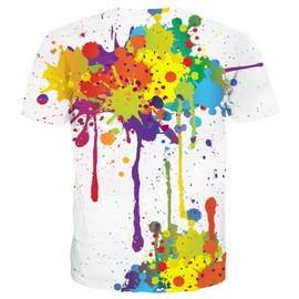 Yasswete Men's Women's Teens Colorful Paint T-Shirts Unisex Top 3D Printed Short Sleeve Shirts White Novelty Fashion Shirts Size XL
