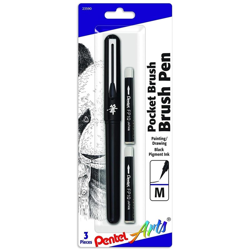 Pentel Arts Pocket Brush - Brush Pen - Pack of