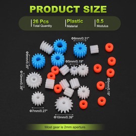 MECCANIXITY Plastic Spindle Gear Set Small Motor Gears Kit Module 0.5 Outer Diameter 5mm/7mm/9mm/11mm for DC Motor DIY Accessories Model Toys RC Car Robot Pack of 26
